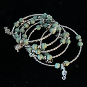 Turquoise Beaded Wrap Style Charm Bracelet - Unbranded